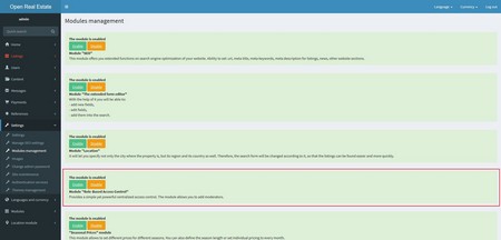 Management of the status of 'Moderators' module for Open Real Estate