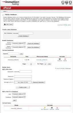 MySQL Databases page